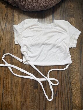 ALO Yoga White Ribbed Tie-Waist Crop Top